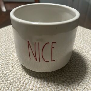 Rae Dunn White and Red 'NICE' Ceramic Holder